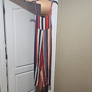 Olivaceous Red, Blue, and White Striped Jumpsuit